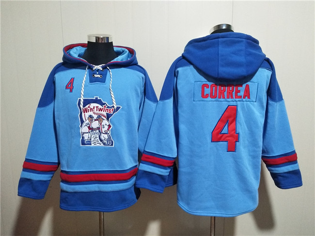Men's Minnesota Twins #4 Carlos Correa Blue Ageless Must-Have Lace-Up Pullover Hoodie
